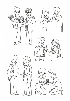 An illustration of a community helping and sharing with one another, emphasizing kindness and compassion.