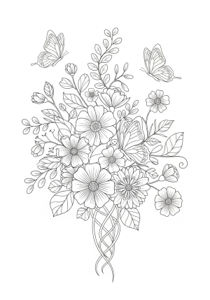 A beautiful bouquet of intricate flowers and graceful butterflies intertwined in a harmonious design