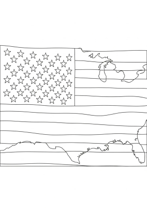 A detailed outline of the United States flag with all stripes and stars in intricate line art style