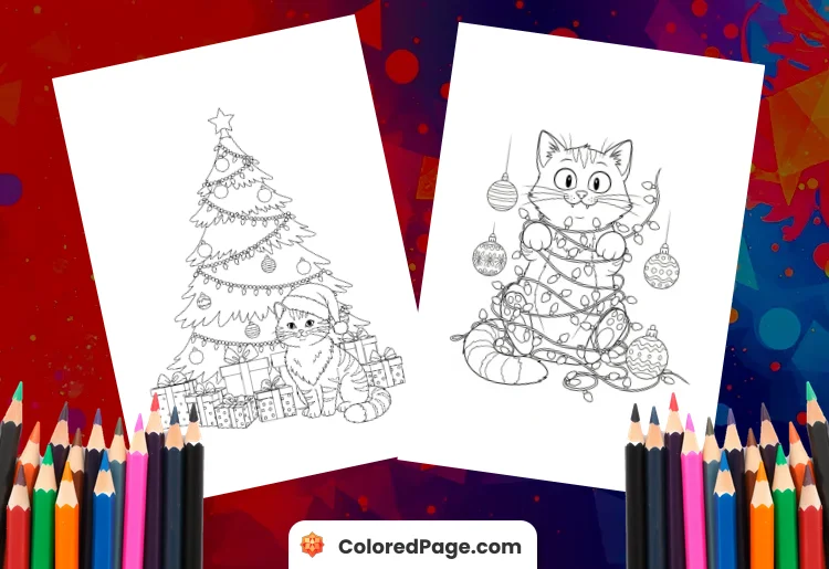 christmas cat coloring pages printable
