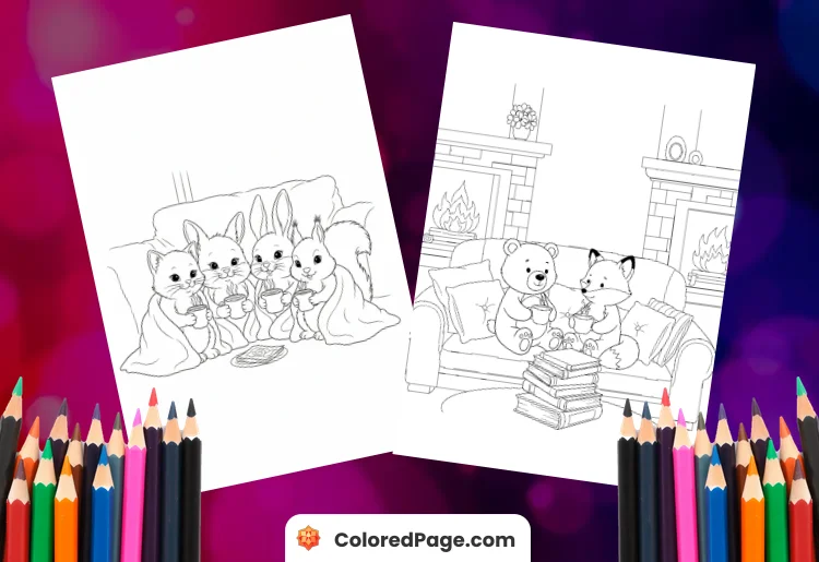 cozy friends coloring pages