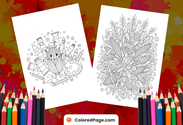 crafty corn coloring page