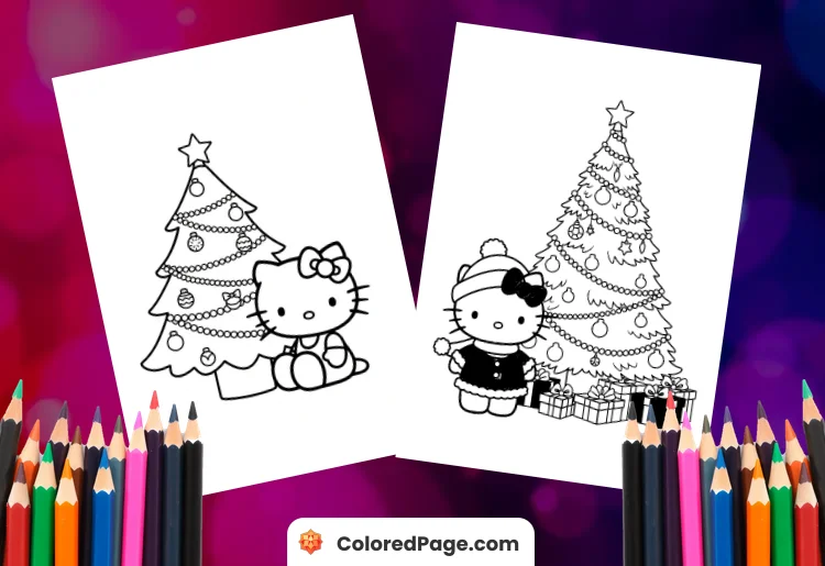 hello kitty christmas tree coloring page