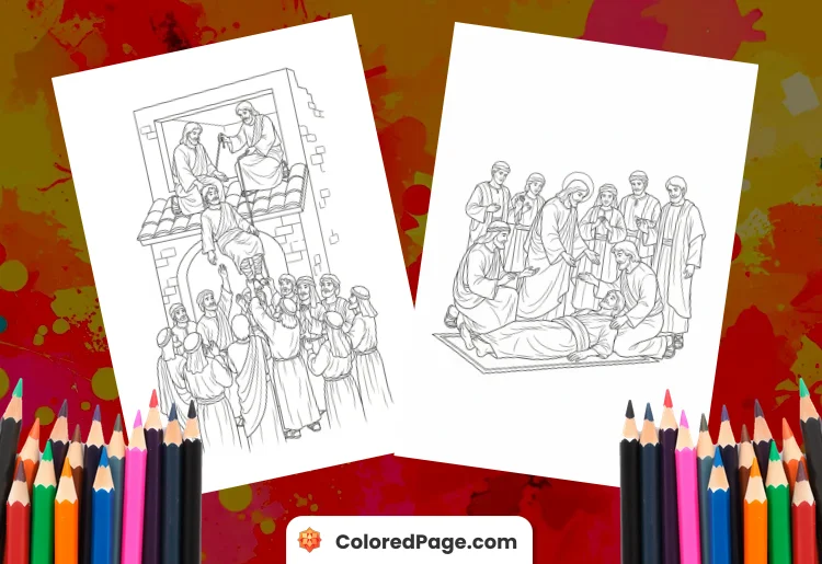 Jesus Heals the Paralytic Coloring Page [Free PDF Printables]