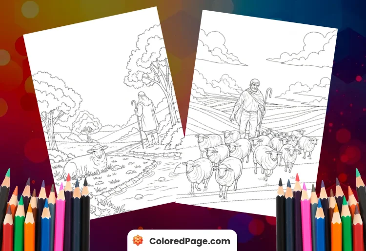 Sheep and Shepherd Coloring Page [Free PDF Printables]